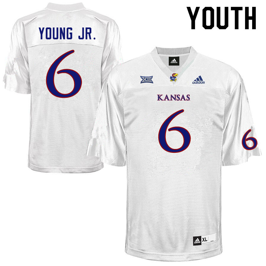 Youth #6 Scottie Young Jr. Kansas Jayhawks College Football Jerseys Sale-White - Click Image to Close